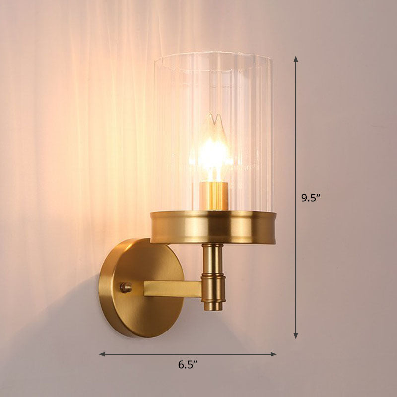 Cup Shaped Wall Light Sconce Simplicity Clear Glass 1 Head Gold Finish Wall Mount Light Clearhalo 'Cast Iron' 'Glass' 'Industrial' 'Modern wall lights' 'Modern' 'Tiffany' 'Traditional wall lights' 'Wall Lamps & Sconces' 'Wall Lights' Lighting' 2254562