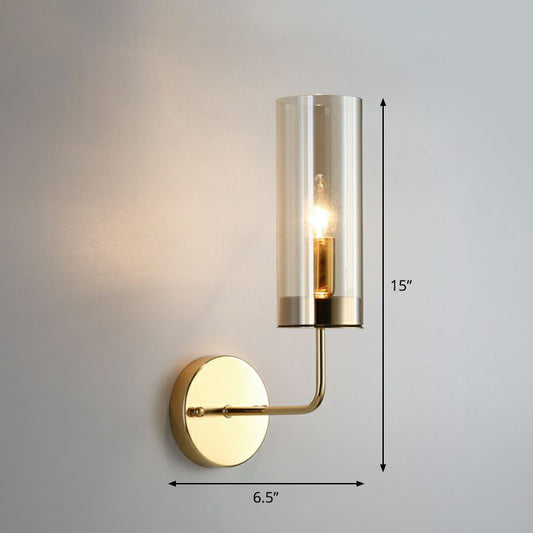Glass Tube Wall Mounted Lamp Postmodernism 1 Bulb Brass Finish Sconce Light Fixture Cognac Clearhalo 'Cast Iron' 'Glass' 'Industrial' 'Modern wall lights' 'Modern' 'Tiffany' 'Traditional wall lights' 'Wall Lamps & Sconces' 'Wall Lights' Lighting' 2254577