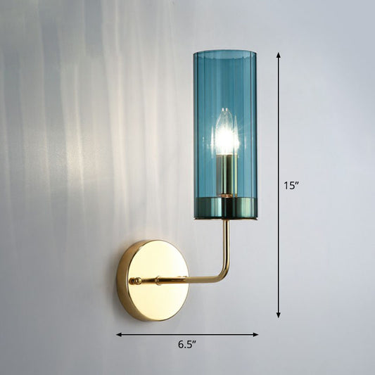 Glass Tube Wall Mounted Lamp Postmodernism 1 Bulb Brass Finish Sconce Light Fixture Blue Clearhalo 'Cast Iron' 'Glass' 'Industrial' 'Modern wall lights' 'Modern' 'Tiffany' 'Traditional wall lights' 'Wall Lamps & Sconces' 'Wall Lights' Lighting' 2254578