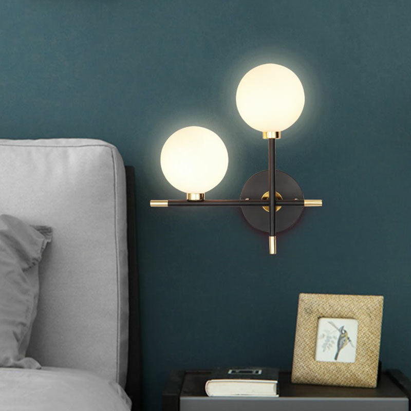 Ball Bedside Sconce Fixture Opaline Glass Contemporary Wall Mounted Light in Black Clearhalo 'Cast Iron' 'Glass' 'Industrial' 'Modern wall lights' 'Modern' 'Tiffany' 'Traditional wall lights' 'Wall Lamps & Sconces' 'Wall Lights' Lighting' 2254591