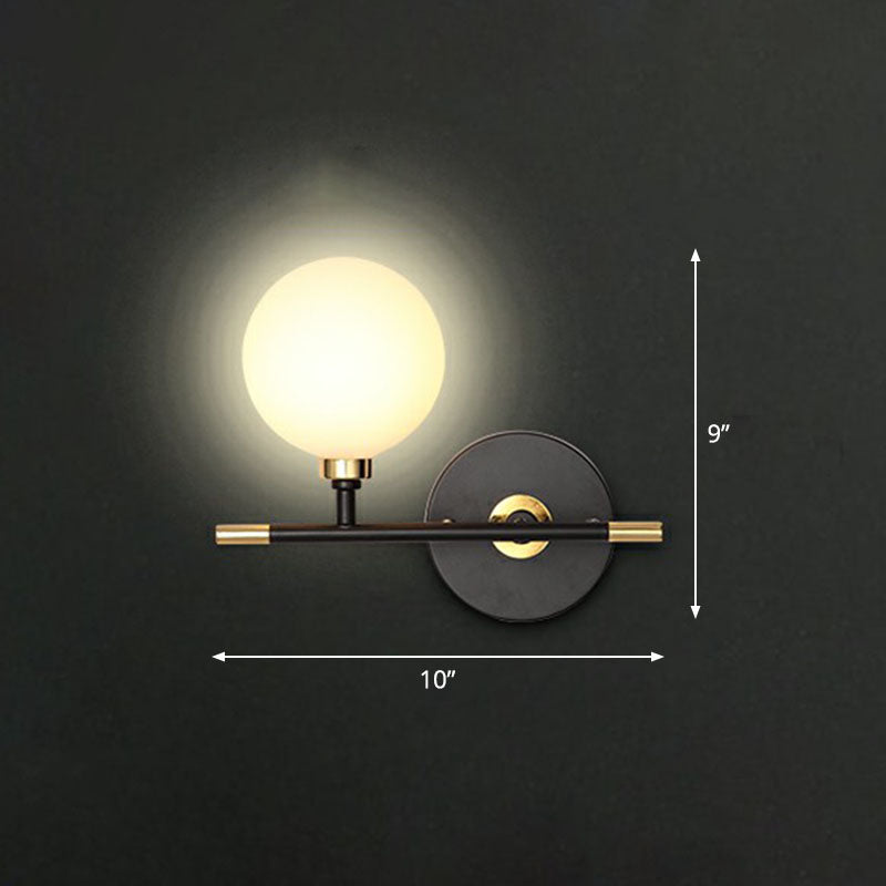 Ball Bedside Sconce Fixture Opaline Glass Contemporary Wall Mounted Light in Black 1.0 Black Clearhalo 'Cast Iron' 'Glass' 'Industrial' 'Modern wall lights' 'Modern' 'Tiffany' 'Traditional wall lights' 'Wall Lamps & Sconces' 'Wall Lights' Lighting' 2254592
