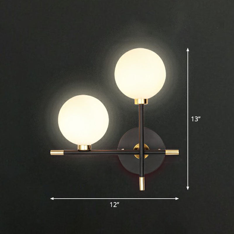 Ball Bedside Sconce Fixture Opaline Glass Contemporary Wall Mounted Light in Black 2.0 Black Clearhalo 'Cast Iron' 'Glass' 'Industrial' 'Modern wall lights' 'Modern' 'Tiffany' 'Traditional wall lights' 'Wall Lamps & Sconces' 'Wall Lights' Lighting' 2254596