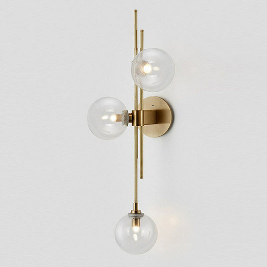 Modo Glass Sconce Lighting Retro Style 3-Light Brass Wall Mount Light for Dining Room Clear Clearhalo 'Cast Iron' 'Glass' 'Industrial' 'Modern wall lights' 'Modern' 'Tiffany' 'Traditional wall lights' 'Wall Lamps & Sconces' 'Wall Lights' Lighting' 2254597