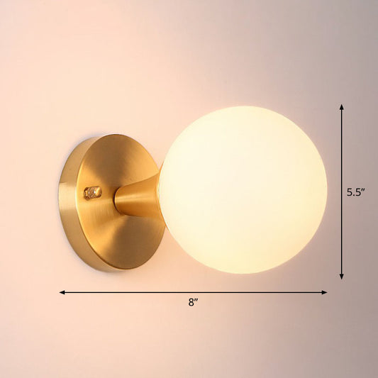 Spherical Sconce Wall Lighting Postmodern Milk Glass Living Room Wall Lamp in Gold 1.0 Gold Clearhalo 'Cast Iron' 'Glass' 'Industrial' 'Modern wall lights' 'Modern' 'Tiffany' 'Traditional wall lights' 'Wall Lamps & Sconces' 'Wall Lights' Lighting' 2254608