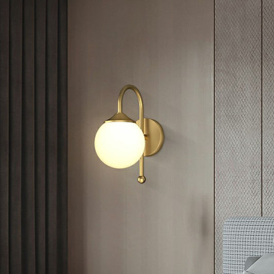 Minimalist Ball LED Wall Lamp Fixture Cream Glass Dining Room Wall Sconce Light in Gold Clearhalo 'Cast Iron' 'Glass' 'Industrial' 'Modern wall lights' 'Modern' 'Tiffany' 'Traditional wall lights' 'Wall Lamps & Sconces' 'Wall Lights' Lighting' 2254614