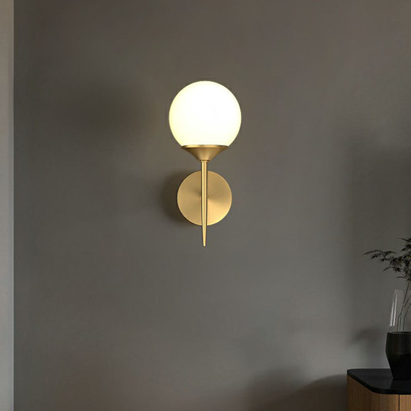 Minimalist Ball LED Wall Lamp Fixture Cream Glass Dining Room Wall Sconce Light in Gold Clearhalo 'Cast Iron' 'Glass' 'Industrial' 'Modern wall lights' 'Modern' 'Tiffany' 'Traditional wall lights' 'Wall Lamps & Sconces' 'Wall Lights' Lighting' 2254616