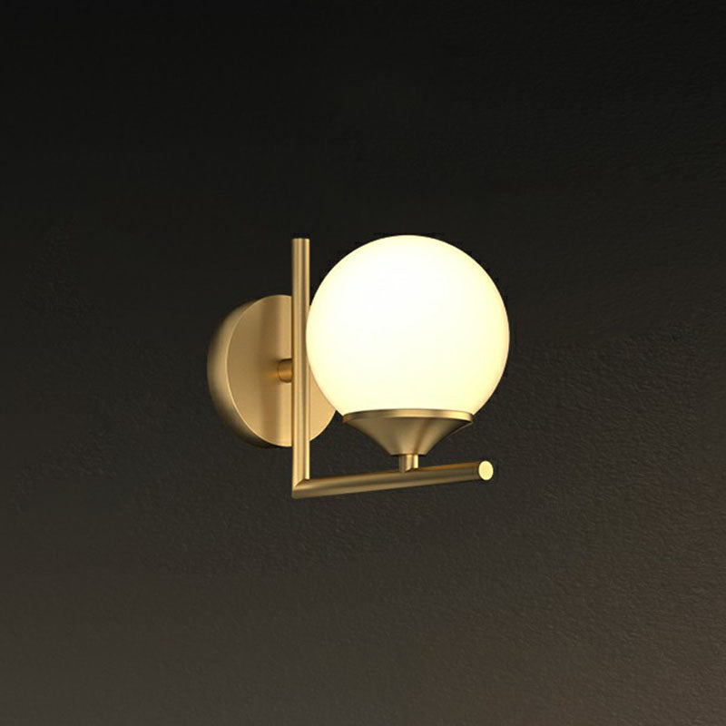 Minimalist Ball LED Wall Lamp Fixture Cream Glass Dining Room Wall Sconce Light in Gold Gold C Clearhalo 'Cast Iron' 'Glass' 'Industrial' 'Modern wall lights' 'Modern' 'Tiffany' 'Traditional wall lights' 'Wall Lamps & Sconces' 'Wall Lights' Lighting' 2254617