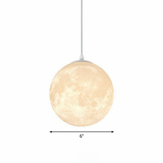 Moon Restaurant Suspension Lamp Metal Artistic LED Hanging Ceiling Light in White White 6" Clearhalo 'Ceiling Lights' 'Close To Ceiling Lights' 'Glass shade' 'Glass' 'Modern Pendants' 'Modern' 'Pendant Lights' 'Pendants' Lighting' 2254658