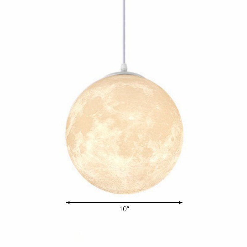 Moon Restaurant Suspension Lamp Metal Artistic LED Hanging Ceiling Light in White White 10" Clearhalo 'Ceiling Lights' 'Close To Ceiling Lights' 'Glass shade' 'Glass' 'Modern Pendants' 'Modern' 'Pendant Lights' 'Pendants' Lighting' 2254660