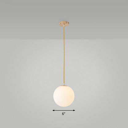 White Glass Spherical Suspension Lighting Minimalism 1 Head Ceiling Pendant Light over Table White 6" Clearhalo 'Ceiling Lights' 'Modern Pendants' 'Modern' 'Pendant Lights' 'Pendants' Lighting' 2254671