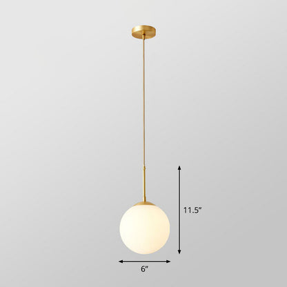 Globe Kitchen Pendant Lighting Cream Glass 1-Light Simplicity Hanging Light in Gold Gold 6" Cord Clearhalo 'Ceiling Lights' 'Modern Pendants' 'Modern' 'Pendant Lights' 'Pendants' Lighting' 2254684
