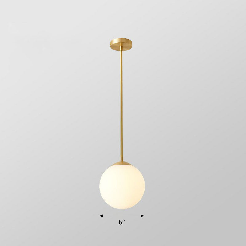 Globe Kitchen Pendant Lighting Cream Glass 1-Light Simplicity Hanging Light in Gold Gold 6" Downrods Clearhalo 'Ceiling Lights' 'Modern Pendants' 'Modern' 'Pendant Lights' 'Pendants' Lighting' 2254685