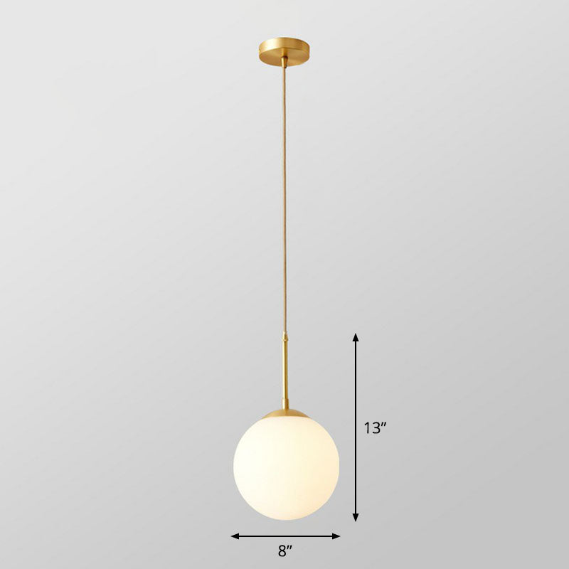 Globe Kitchen Pendant Lighting Cream Glass 1-Light Simplicity Hanging Light in Gold Gold 8" Cord Clearhalo 'Ceiling Lights' 'Modern Pendants' 'Modern' 'Pendant Lights' 'Pendants' Lighting' 2254686