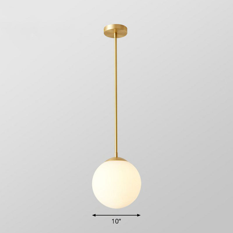 Globe Kitchen Pendant Lighting Cream Glass 1-Light Simplicity Hanging Light in Gold Gold 10" Downrods Clearhalo 'Ceiling Lights' 'Modern Pendants' 'Modern' 'Pendant Lights' 'Pendants' Lighting' 2254689