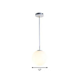 Opaque Glass Spherical Hanging Lamp Modern 1 Head White Pendant Lighting for Dining Room White 12" Clearhalo 'Ceiling Lights' 'Modern Pendants' 'Modern' 'Pendant Lights' 'Pendants' Lighting' 2254711