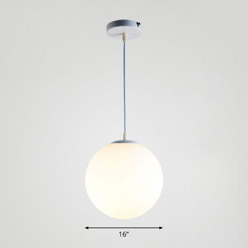 Single Restaurant Hanging Light Minimalist White Ceiling Lamp with Sphere Opal Glass Shade White 16" Clearhalo 'Ceiling Lights' 'Modern Pendants' 'Modern' 'Pendant Lights' 'Pendants' Lighting' 2254719