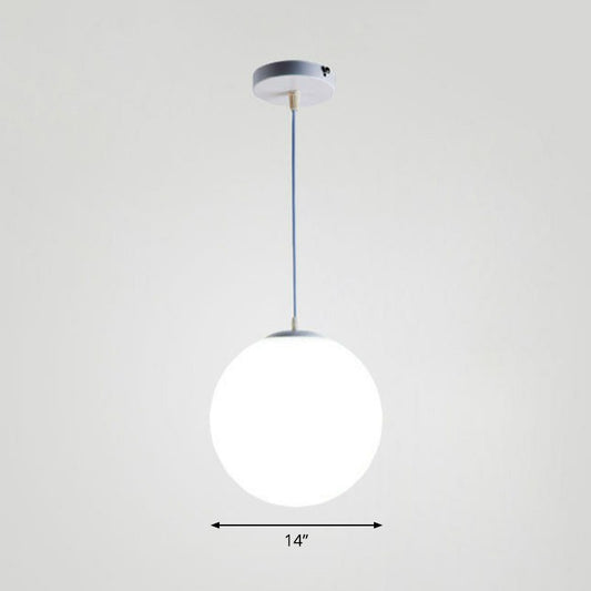 Single Restaurant Hanging Light Minimalist White Ceiling Lamp with Sphere Opal Glass Shade White 14" Clearhalo 'Ceiling Lights' 'Modern Pendants' 'Modern' 'Pendant Lights' 'Pendants' Lighting' 2254720
