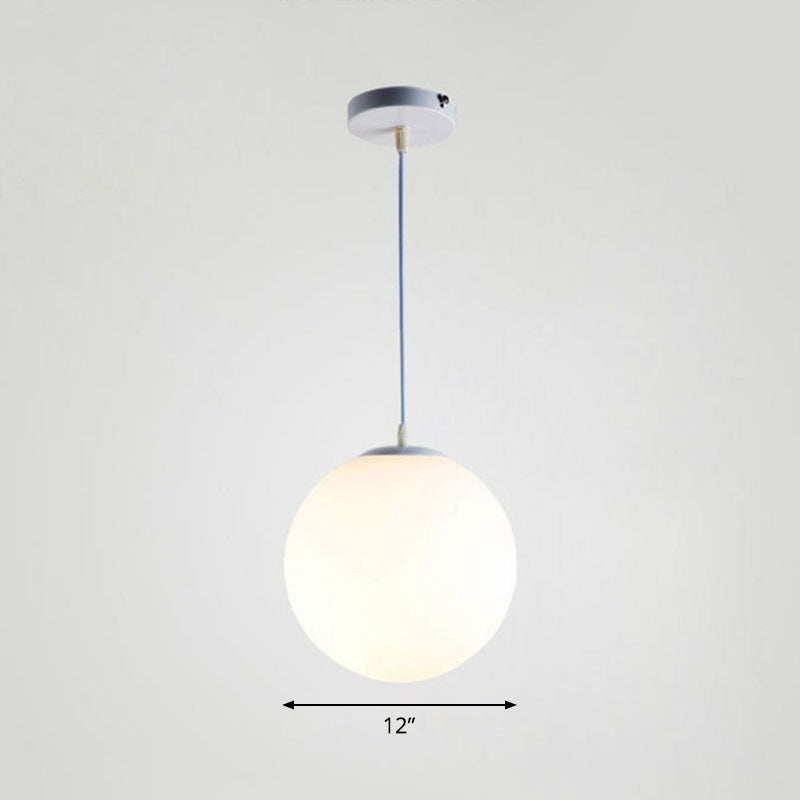 Single Restaurant Hanging Light Minimalist White Ceiling Lamp with Sphere Opal Glass Shade White 12" Clearhalo 'Ceiling Lights' 'Modern Pendants' 'Modern' 'Pendant Lights' 'Pendants' Lighting' 2254721