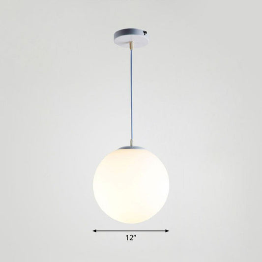Single Restaurant Hanging Light Minimalist White Ceiling Lamp with Sphere Opal Glass Shade White 12" Clearhalo 'Ceiling Lights' 'Modern Pendants' 'Modern' 'Pendant Lights' 'Pendants' Lighting' 2254721