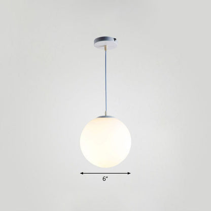 Single Restaurant Hanging Light Minimalist White Ceiling Lamp with Sphere Opal Glass Shade White 6" Clearhalo 'Ceiling Lights' 'Modern Pendants' 'Modern' 'Pendant Lights' 'Pendants' Lighting' 2254724