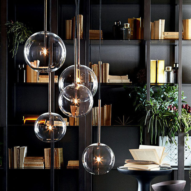 Hand-Blown Glass Globe Hanging Lamp Minimalism 1 Light Gold Finish Ceiling Pendant Clearhalo 'Ceiling Lights' 'Modern Pendants' 'Modern' 'Pendant Lights' 'Pendants' Lighting' 2254727