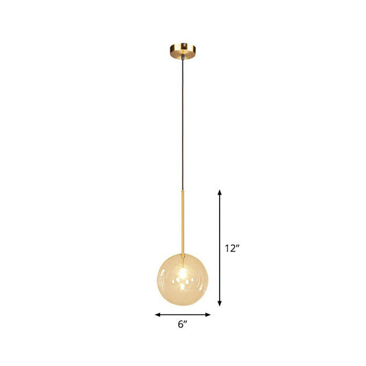 Hand-Blown Glass Globe Hanging Lamp Minimalism 1 Light Gold Finish Ceiling Pendant Gold 6" Clearhalo 'Ceiling Lights' 'Modern Pendants' 'Modern' 'Pendant Lights' 'Pendants' Lighting' 2254730