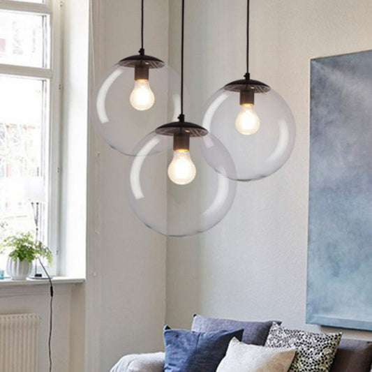 Spherical Pendant Light Simplicity Clear Glass 1-Bulb Black Suspended Lighting Fixture Black Clearhalo 'Ceiling Lights' 'Modern Pendants' 'Modern' 'Pendant Lights' 'Pendants' Lighting' 2254733