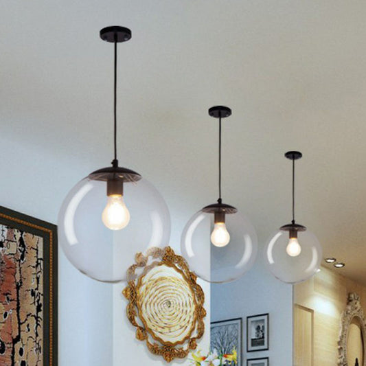 Spherical Pendant Light Simplicity Clear Glass 1-Bulb Black Suspended Lighting Fixture Clearhalo 'Ceiling Lights' 'Modern Pendants' 'Modern' 'Pendant Lights' 'Pendants' Lighting' 2254735