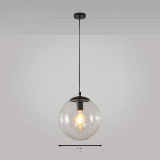 Sphere Restaurant Ceiling Suspension Lamp Glass Single-Bulb Simple Pendant Light in Black Black 12" Clear Clearhalo 'Ceiling Lights' 'Modern Pendants' 'Modern' 'Pendant Lights' 'Pendants' Lighting' 2254741
