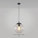Sphere Restaurant Ceiling Suspension Lamp Glass Single-Bulb Simple Pendant Light in Black Black 12" Clear Clearhalo 'Ceiling Lights' 'Modern Pendants' 'Modern' 'Pendant Lights' 'Pendants' Lighting' 2254741