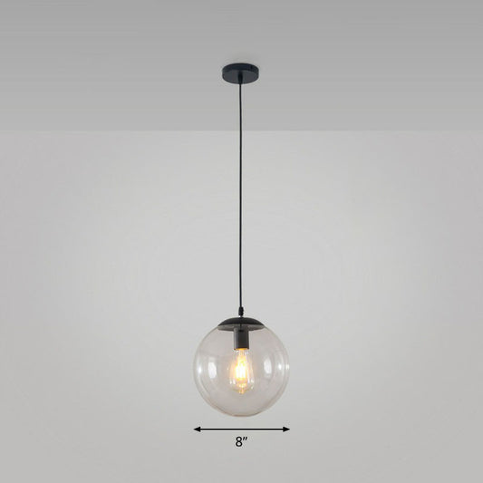 Sphere Restaurant Ceiling Suspension Lamp Glass Single-Bulb Simple Pendant Light in Black Black 8" Clear Clearhalo 'Ceiling Lights' 'Modern Pendants' 'Modern' 'Pendant Lights' 'Pendants' Lighting' 2254743