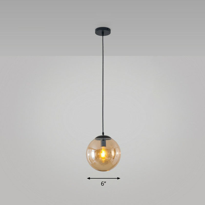 Sphere Restaurant Ceiling Suspension Lamp Glass Single-Bulb Simple Pendant Light in Black Black 6" Amber Clearhalo 'Ceiling Lights' 'Modern Pendants' 'Modern' 'Pendant Lights' 'Pendants' Lighting' 2254745