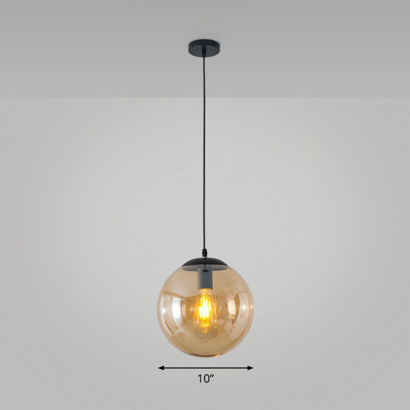 Sphere Restaurant Ceiling Suspension Lamp Glass Single-Bulb Simple Pendant Light in Black Black 10" Amber Clearhalo 'Ceiling Lights' 'Modern Pendants' 'Modern' 'Pendant Lights' 'Pendants' Lighting' 2254747