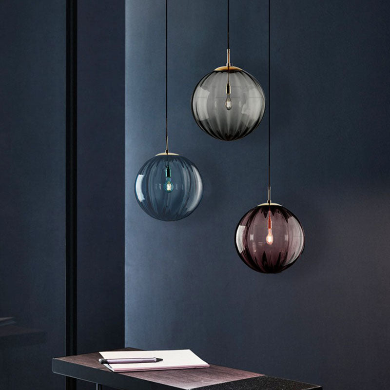 Glass Pumpkin Ball Shaped Pendant Modern 1-Light Hanging Light Fixture for Dining Room Clearhalo 'Ceiling Lights' 'Modern Pendants' 'Modern' 'Pendant Lights' 'Pendants' Lighting' 2254774