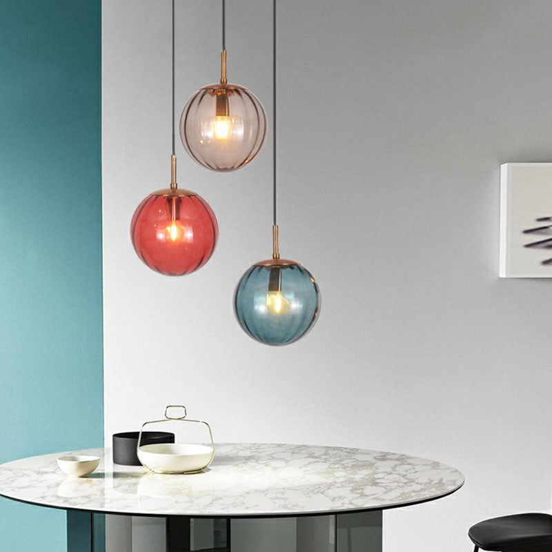 Glass Pumpkin Ball Shaped Pendant Modern 1-Light Hanging Light Fixture for Dining Room Clearhalo 'Ceiling Lights' 'Modern Pendants' 'Modern' 'Pendant Lights' 'Pendants' Lighting' 2254776