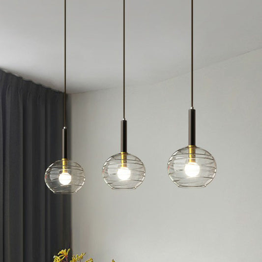 Modern Spherical Hanging Lighting Transparent Textured Glass Single Dining Room Pendant in Black Clearhalo 'Ceiling Lights' 'Modern Pendants' 'Modern' 'Pendant Lights' 'Pendants' Lighting' 2254808