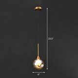 1 Head Bedside Pendant Light Postmodern Brass Ceiling Lamp with Ball Dimple Glass Shade Amber Clearhalo 'Ceiling Lights' 'Modern Pendants' 'Modern' 'Pendant Lights' 'Pendants' Lighting' 2254819