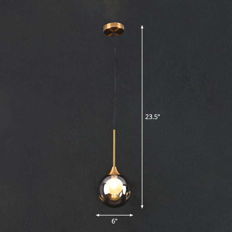1 Head Bedside Pendant Light Postmodern Brass Ceiling Lamp with Ball Dimple Glass Shade Smoke Gray Clearhalo 'Ceiling Lights' 'Modern Pendants' 'Modern' 'Pendant Lights' 'Pendants' Lighting' 2254820
