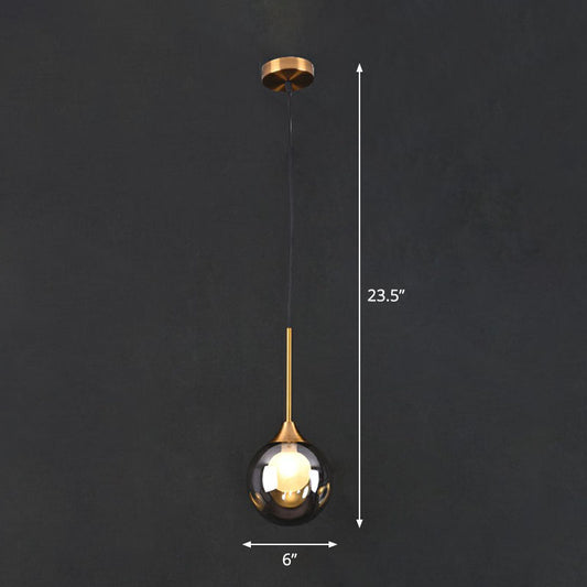 1 Head Bedside Pendant Light Postmodern Brass Ceiling Lamp with Ball Dimple Glass Shade Smoke Gray Clearhalo 'Ceiling Lights' 'Modern Pendants' 'Modern' 'Pendant Lights' 'Pendants' Lighting' 2254820