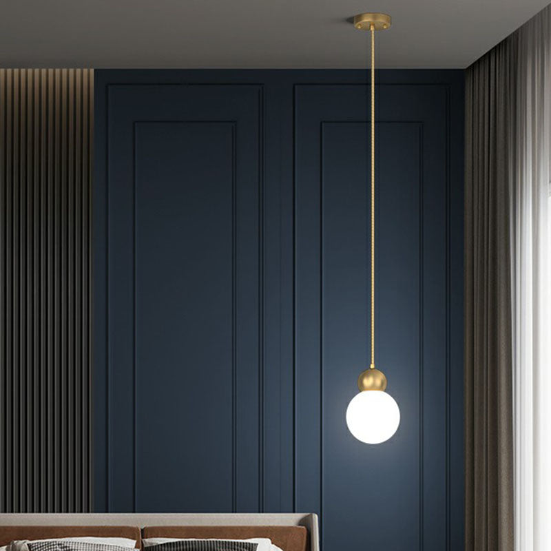 Gold Finish Ball Suspension Light Fixture Simplicity 1-Light Milk Glass Pendant for Bedroom Clearhalo 'Ceiling Lights' 'Modern Pendants' 'Modern' 'Pendant Lights' 'Pendants' Lighting' 2254829