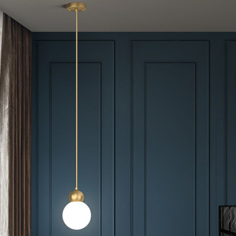 Gold Finish Ball Suspension Light Fixture Simplicity 1-Light Milk Glass Pendant for Bedroom Clearhalo 'Ceiling Lights' 'Modern Pendants' 'Modern' 'Pendant Lights' 'Pendants' Lighting' 2254830