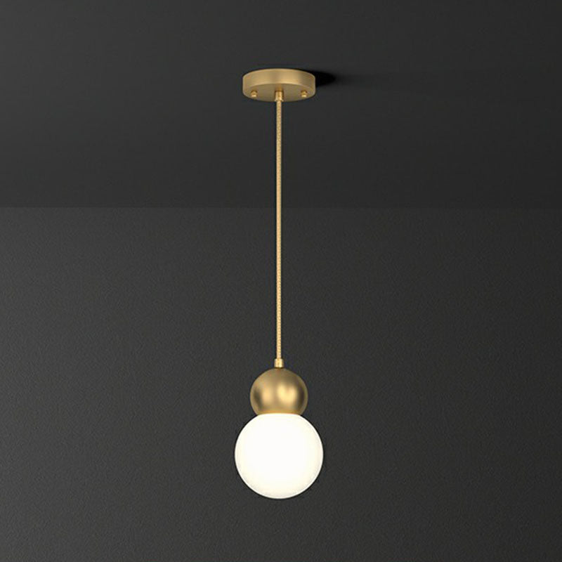 Gold Finish Ball Suspension Light Fixture Simplicity 1-Light Milk Glass Pendant for Bedroom Gold 5" Clearhalo 'Ceiling Lights' 'Modern Pendants' 'Modern' 'Pendant Lights' 'Pendants' Lighting' 2254832