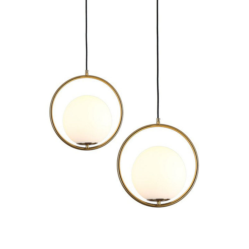 Globe Hanging Lamp Kit Postmodern Style White Glass 1-Head Gold Pendant Light for Restaurant Clearhalo 'Ceiling Lights' 'Modern Pendants' 'Modern' 'Pendant Lights' 'Pendants' Lighting' 2254860