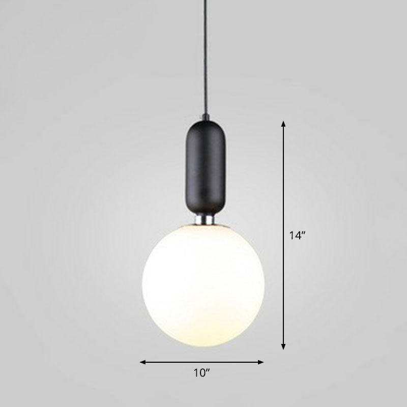 Nordic 1-Light Down Lighting Global Hanging Light Fixture with Opaline Glass Shade Black 10" Clearhalo 'Ceiling Lights' 'Modern Pendants' 'Modern' 'Pendant Lights' 'Pendants' Lighting' 2254868