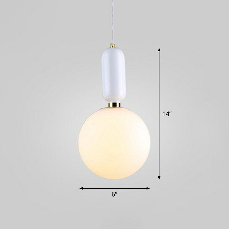 Nordic 1-Light Down Lighting Global Hanging Light Fixture with Opaline Glass Shade White 6" Clearhalo 'Ceiling Lights' 'Modern Pendants' 'Modern' 'Pendant Lights' 'Pendants' Lighting' 2254869