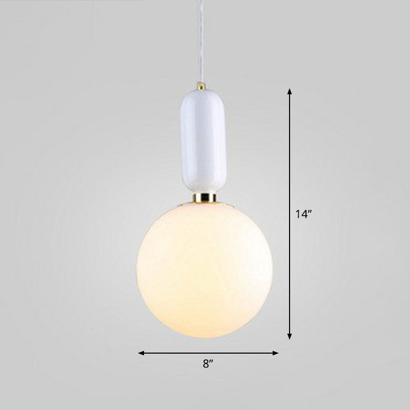 Nordic 1-Light Down Lighting Global Hanging Light Fixture with Opaline Glass Shade White 8" Clearhalo 'Ceiling Lights' 'Modern Pendants' 'Modern' 'Pendant Lights' 'Pendants' Lighting' 2254870