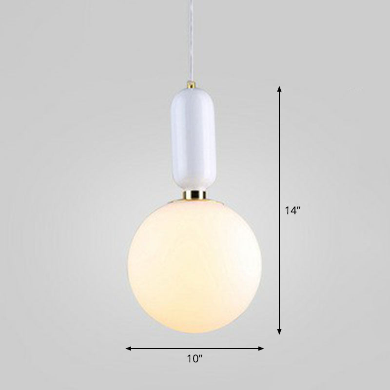Nordic 1-Light Down Lighting Global Hanging Light Fixture with Opaline Glass Shade White 10" Clearhalo 'Ceiling Lights' 'Modern Pendants' 'Modern' 'Pendant Lights' 'Pendants' Lighting' 2254871