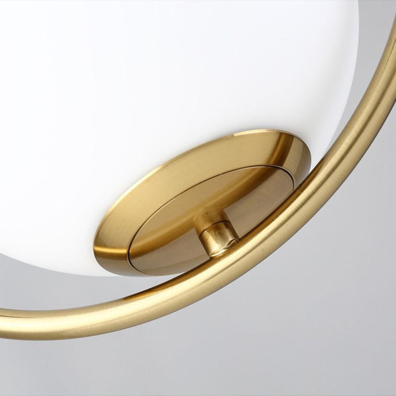 Globe Bedside Pendulum Light Cream Glass 1-Head Postmodern Ceiling Pendant with Ring in Gold Clearhalo 'Ceiling Lights' 'Modern Pendants' 'Modern' 'Pendant Lights' 'Pendants' Lighting' 2254876