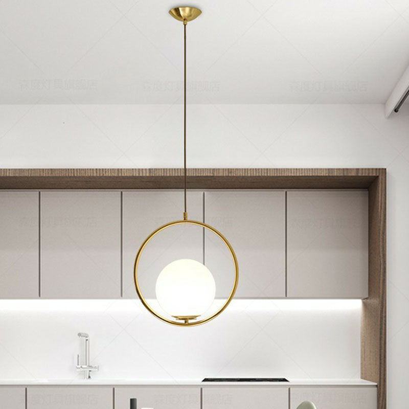 Ball Kitchen Down Lighting Pendant Milky Glass Single-Bulb Modern Hanging Ceiling Light Clearhalo 'Ceiling Lights' 'Modern Pendants' 'Modern' 'Pendant Lights' 'Pendants' Lighting' 2254877