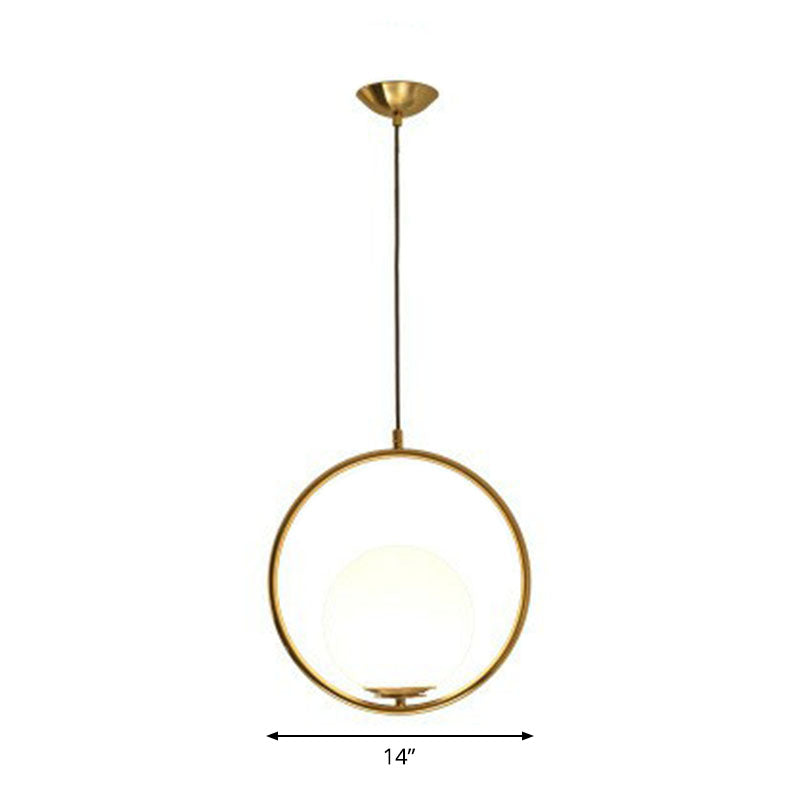 Ball Kitchen Down Lighting Pendant Milky Glass Single-Bulb Modern Hanging Ceiling Light Gold Clearhalo 'Ceiling Lights' 'Modern Pendants' 'Modern' 'Pendant Lights' 'Pendants' Lighting' 2254878